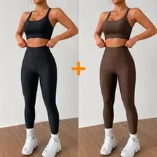 Kit 2 Conjunto Fitness Feminino Calça Legging e Top Academia Suplex Premium Cintura Alta Moda Fitness