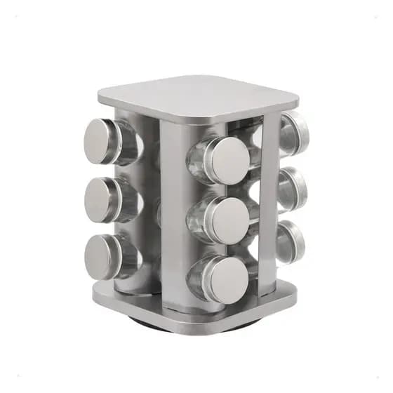Porta Temperos Organizador Condimentos Giratório Inox Quadrado Redondo 12 Potes Vidro Pronta Entrega