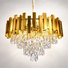 Lustre Sindora Pendente Cristal Vana Gold 2 - Luminária Teto Potente Sala Quarto Hall Bivolt