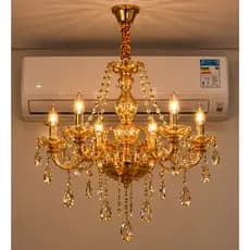 Lustre Cristal Legítimo Pendente Retrô 58cm Luminária 6 Braços Candelabro Luxuoso Ambar Sala Hall