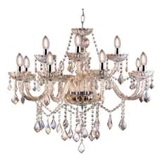 Lustre Candelabro Imperial 12 Braços E14 Cristal Legítimo – Luminária Teto Luxo Para Sala Jantar e Pé-Direito Duplo