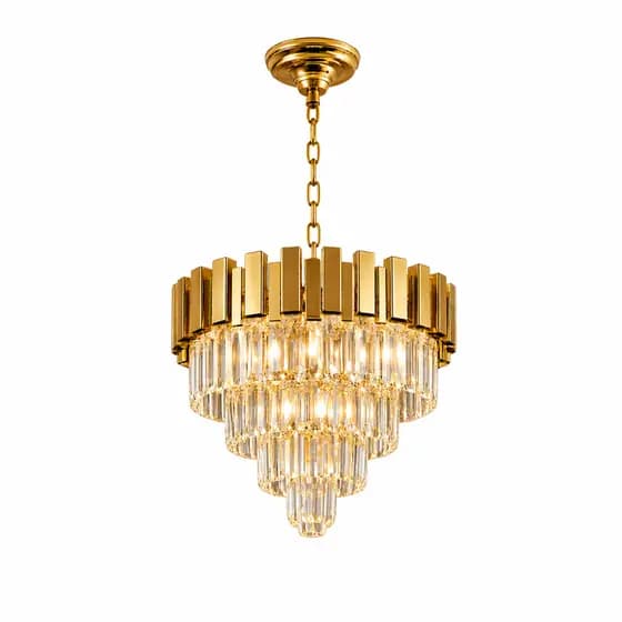 Lustre Pendente Cristal Dourado Bivolt 30cm + Lâmpadas