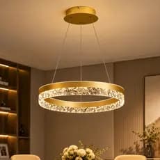 Lustre Pendente Led Anel Dourado Com Cristal Moderno 50 Cm