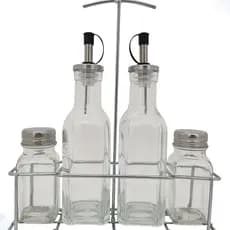 Galheteiro  Cozinha Porta Liquidos Azeite Vinagre de Vidro Condimentos Sal Tempeiros 4 Peças Chef