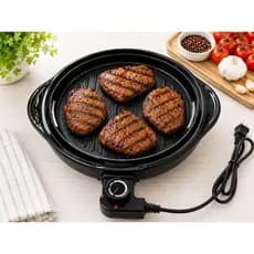 Grill Elétrico Redondo Churrasqueira Elétrica Grelha Antiaderente 1200W Com Termostato 127V 220V