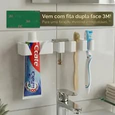 Suporte Escova e Pasta de Dente Parede Organizador Banheiro Porta Escova Dental Minimalista