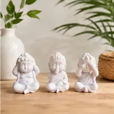 Trio Mini Budas Zen da Sabedoria Premium | Não Vejo, Não Ouço, Não Falo