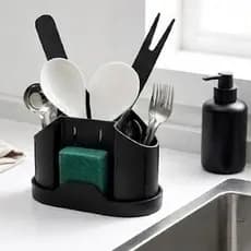 Organizador de Utensílios de Cozinha com Porta Esponja | Suporte Talheres Bancada Cozinha