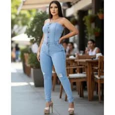 Macacão Tomaraquecaia Jeans Feminino Destroide Longo