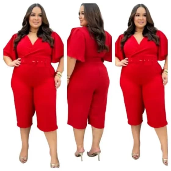 Macacão Pantacoste Feminino Plus Size Tecido Manga Curta