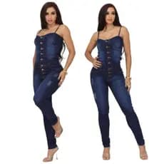 Macacão Jeans Feminino Alcinha Ajustável Acinturado