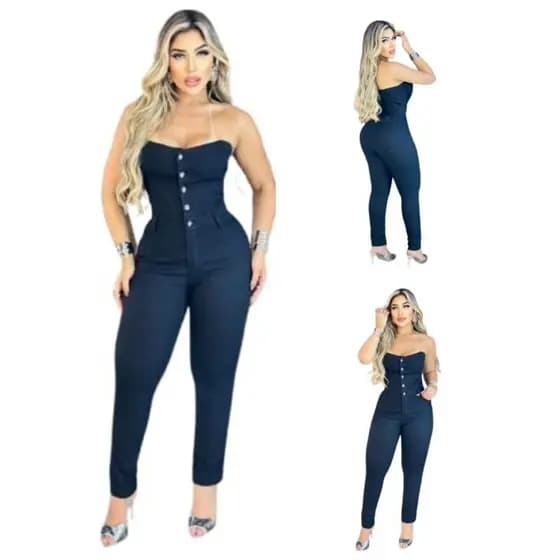 Macacão Tomara que Caia Jeans Feminino Destroide Rubi