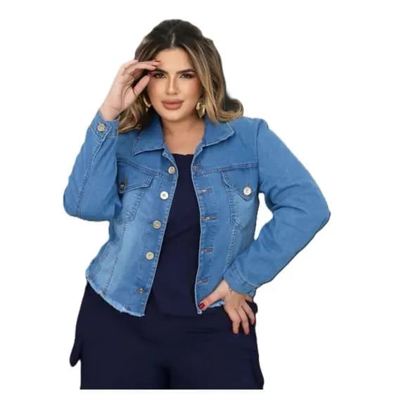 Jaqueta Jeans Feminina Plus Size Manga Longa Inverno