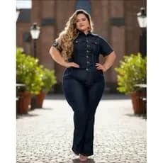 Macacão Flare Jeans Feminino Plus Size Luna Laycra