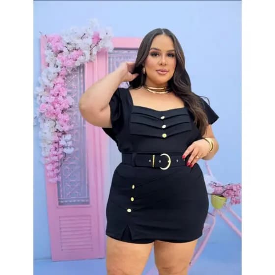 Conjunto Plus Size Ciganinha Short Saia Croppet Laycra