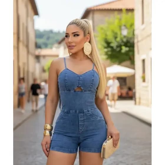 Macacão Jeans Feminino Alcinha Seys Laycra