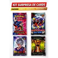 Kit até 400 Cards Pokémon, Naruto, Dragon Ball Z e Brasileirão 2026 – 100 Envelopes de Cartinhas Colecionáveis Cartas