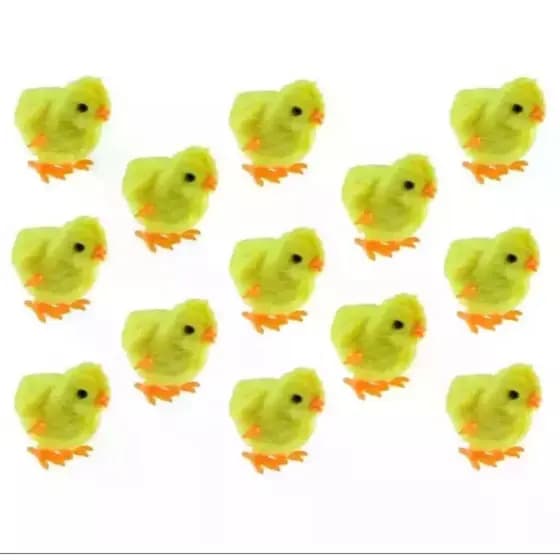 Kit com 100 Pintinhos Amarelinho de Pelúcia com Corda - Brinquedo Infantil que Pula e Diverte Amarelo