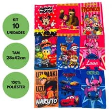 Kit 20 Toalhas Lavabo Infantil 28x42cm Estampas Sortidas Alta Absorção Macias Escola