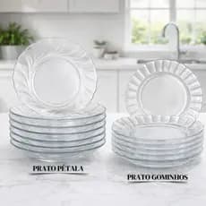 Kit Pratos de Vidro Resistentes 22cm – Pétala , Gominho ,Egípcio ,Liso e Floral Pratos fundos Modernos