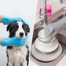 Par Luva Mágica de Silicone Multiuso com Escova | Lava Louças Pratos Pet Carro e Cozinha
