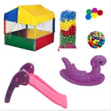 Kit Playground Infantil Completo Piscina de Bolinhas 1x1 + Escorregador Baby + Gangorra Nhoca com 300 Bolinhas Coloridas