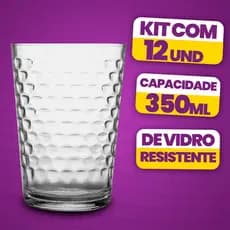 Kit 6-12-28 Copos De Vidro Resistente 350ml Versátil Para Dia a Dia