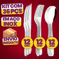 Kit Talheres Inox 36 Peças — 12 Facas, 12 Garfos, 12 Colheres — Aço Inox Resistente