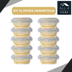Kit 3 , 5  ou 10 Potes Herméticos De Vidro 350 ml 620ml ou 1040 ml Com Tampa 4 Travas Marmita