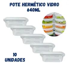 Kit 10 Pote Vidro Marmita 640ml Tampa 4 Travas Vidro Resistente