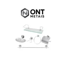 Kit Acessórios Para Banheiro Aço Inox 5 Peças + 1 Porta Shampoo Vidro Reto