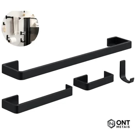 Kit Acessórios Para Banheiro Preto 4 Peças em Inox