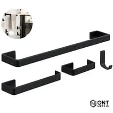 Kit Acessórios Para Banheiro Preto 4 Peças em Inox