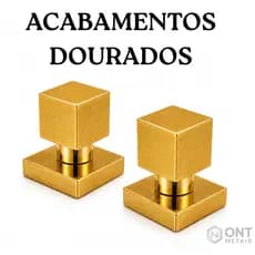 Kit 2 Acabamentos Registro Chuveiro Quadrado Metal Dourado Compatível Deca Docol Pressão e Gaveta