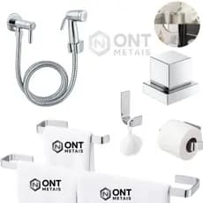 Kit Banheiro Completo Cromado 4 Peças+Ducha Higiênica ABS Alta Pressão + Acabamento De Registro Luxo