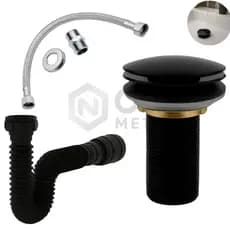 Kit Banheiro Engate Flexível 40cm + Valvula Ralo Click 7/8+ Sifão 72cm Preto
