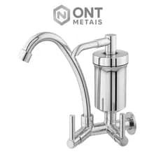 Torneira Filtro Parede Cromada Luxo 360° Bica Alta Dupla Saída Purificador Cozinha Alta Pressão ABS