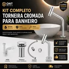 Kit Completo Torneira Cromada ABS, Válvula Click cromada, Sifão Universal e Engate Flexível 40 cm.