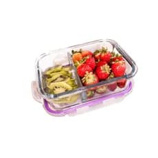 Pote de Vidro 640ml Retangular Divisória Marmita Fitness