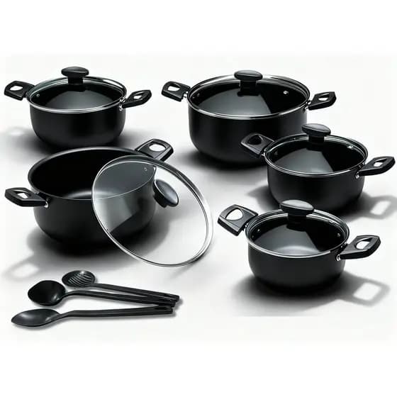 Jogo de Caçarolas 5 Peças Antiaderente Grandes Kit Tampa de Vidro Conjunto Panelas Cozinha Completa