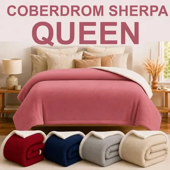 Cobertor Sherpa Queen 2,20 x 2,40 Dupla Face Grosso Frio Coberta Inverno Fofinho Quentinho Poliéster