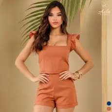 Conjunto Feminino Verão Alfaiataria Cropped e Short Cintura Alta