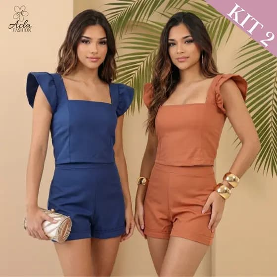 Kit 2 Conjuntos Juvenil Menina Alfaiataria Premium Short e Blusa