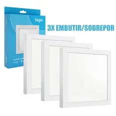 Kit 3 Luminária Painel Plafon Led Elgin 18W Embutir ou Sobrepor Quadrado 6500k Luz Branco Frio Bivolt