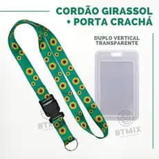 Kit Cordão Girassol com Porta Cartão Transparente Dupla Face Vertical