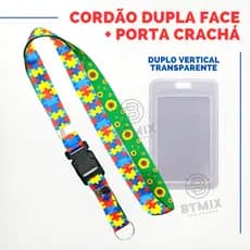Kit Cordão Dupla Face Autismo Girassol Autismo Autista com Porta Cartão Transparente Dupla Face Vertical