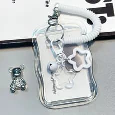 Porta-Cartões Fotográficos Fofos Chaves Kpop Star Wave Photocard Chaveiro Transparente