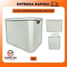 Caixa Organizadora Rattan 28 Litros Cesto Com Tampa Escritorio Brinquedo Roupa Rosa Azul Branco 28L