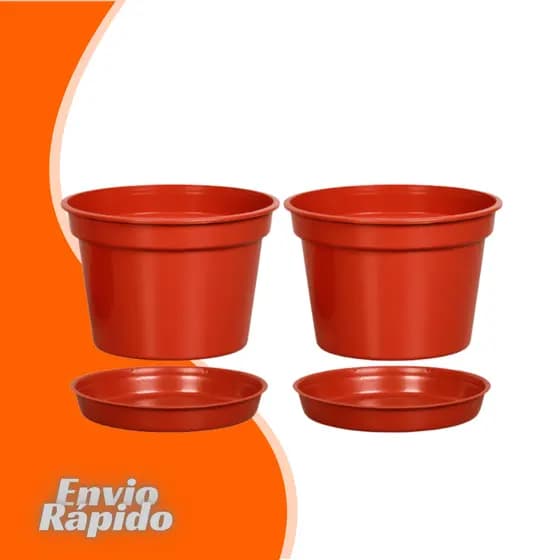 Kit 2 X Vaso Redondo Com Prato 5,5 Litros Plástico Plantas Interior Flores Ervas Aromáticas Suculentas Cactos Floreira