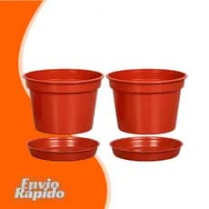 Kit 2 X Vaso Redondo Com Prato 5,5 Litros Plástico Plantas Interior Flores Ervas Aromáticas Suculentas Cactos Floreira